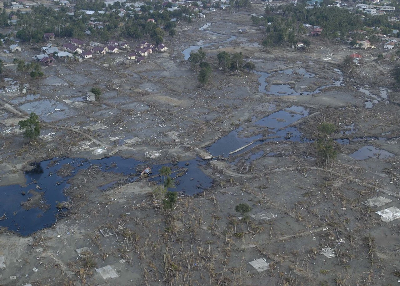Devastation near Banda Aceh seen from a helicopter. Sumatra, Indonesia, 1 January 2005.